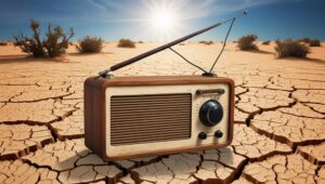 Un poste radio posé sur un sol très sec